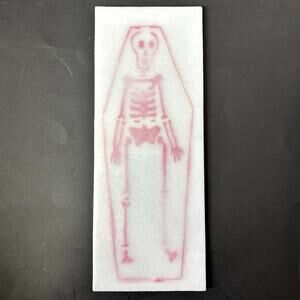 Pink Skeleton White Glass Panel 10x4 Coffin Skull Stained Glass Art Lamp Craft